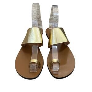 ATP Gold Leather Toe Ring Slip On Sandals Size 7